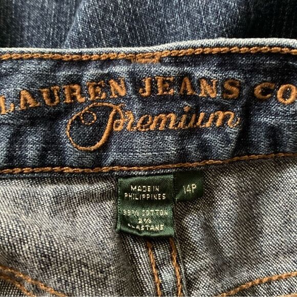 Lauren Jeans Co. Premium Blue Denim Straight Leg High Rise Jeans Size 14 Petite - Picture 4 of 11